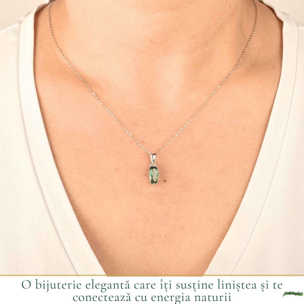 Colier Argint 925 cu Kianit Verde Fatetat – Echilibru si Claritate [2]