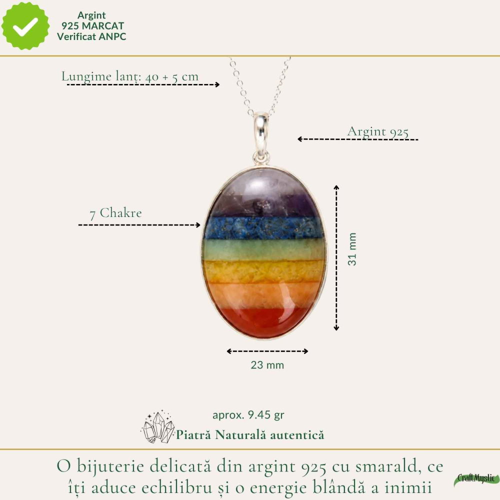 Colier Argint 925 cu Pietre Naturale 7 Chakre Oval – Echilibru si Energie [4]