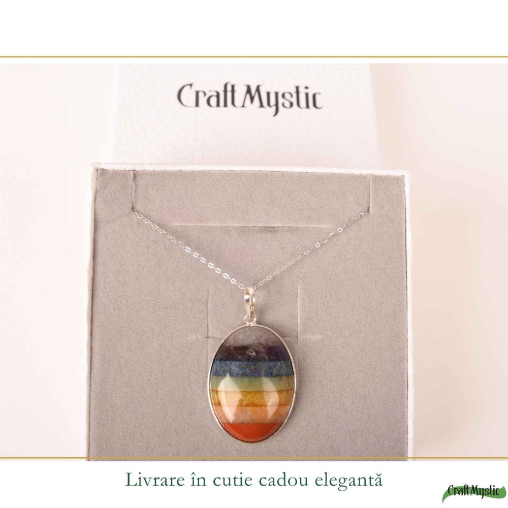 Colier Argint 925 cu Pietre Naturale 7 Chakre Oval – Echilibru si Energie [6]