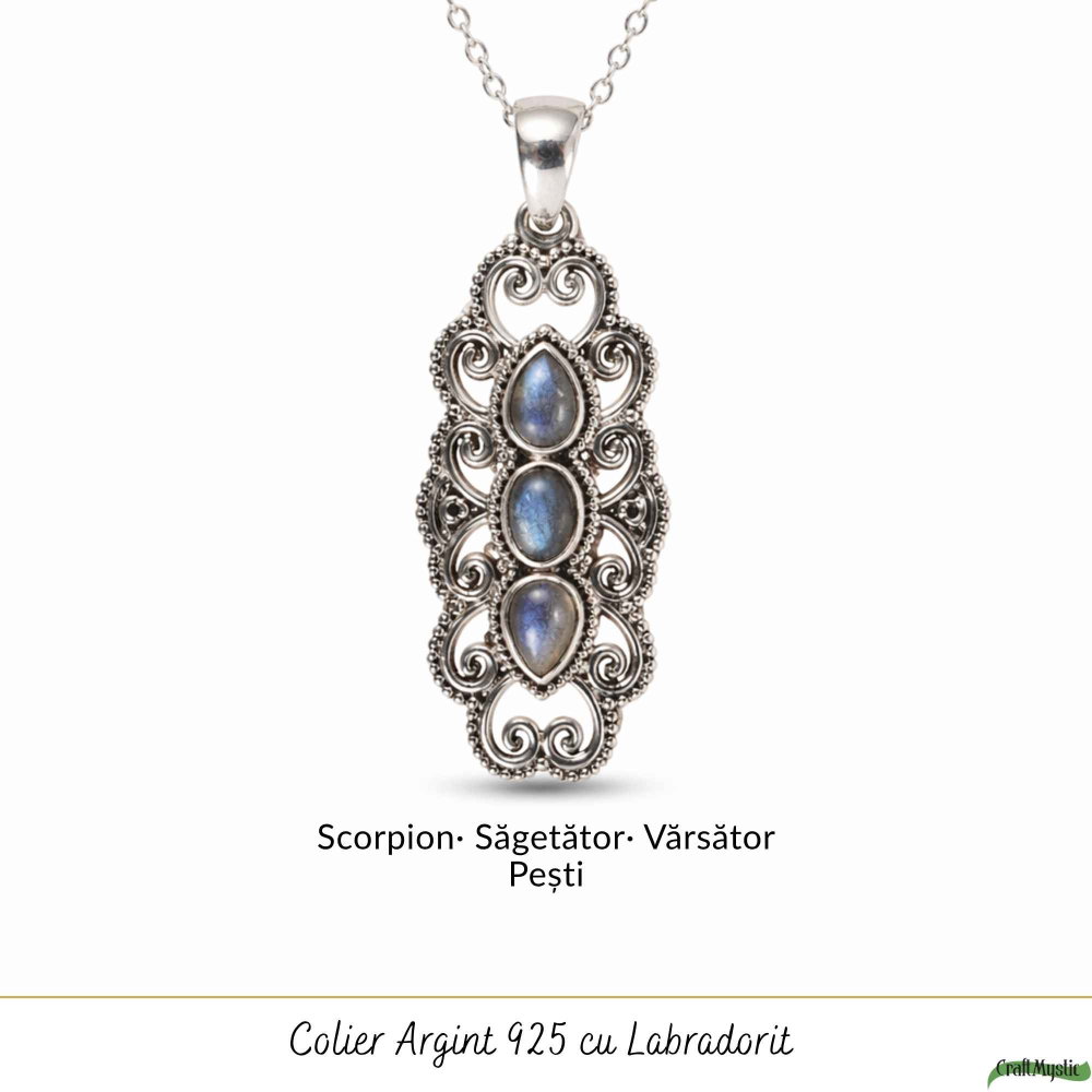 Colier Argint 925 cu Labradorit Triplu forma de Floare – Protectie si Intuitie [5]