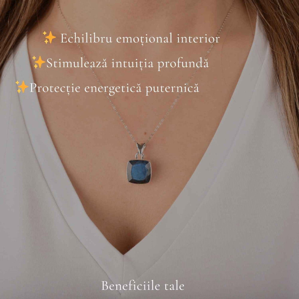 Colier Argint 925 cu Labradorit Fațetat Patrat – Claritate si Protectie [3]
