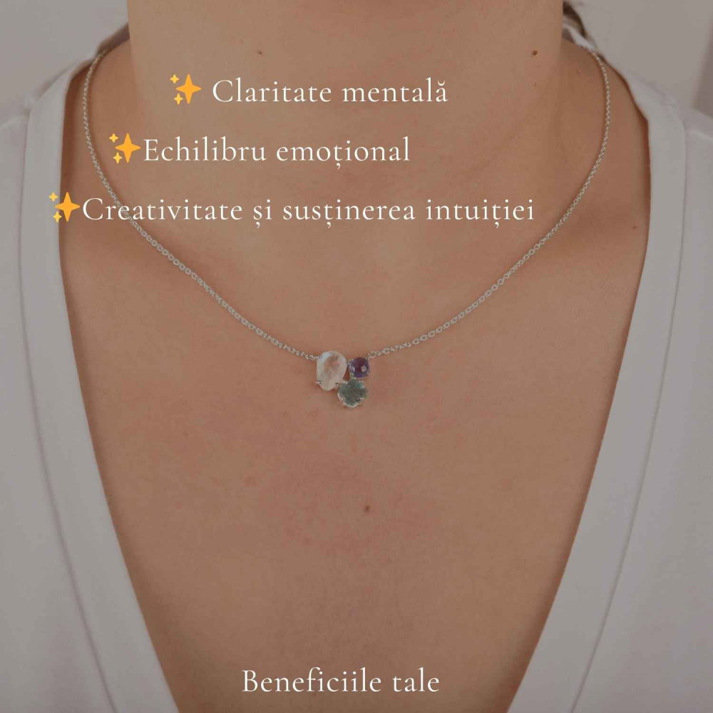 Colier Argint 925 cu Piatra Lunii, Apatit Albastru si Tanzanit – Echilibru si Inspiratie [3]