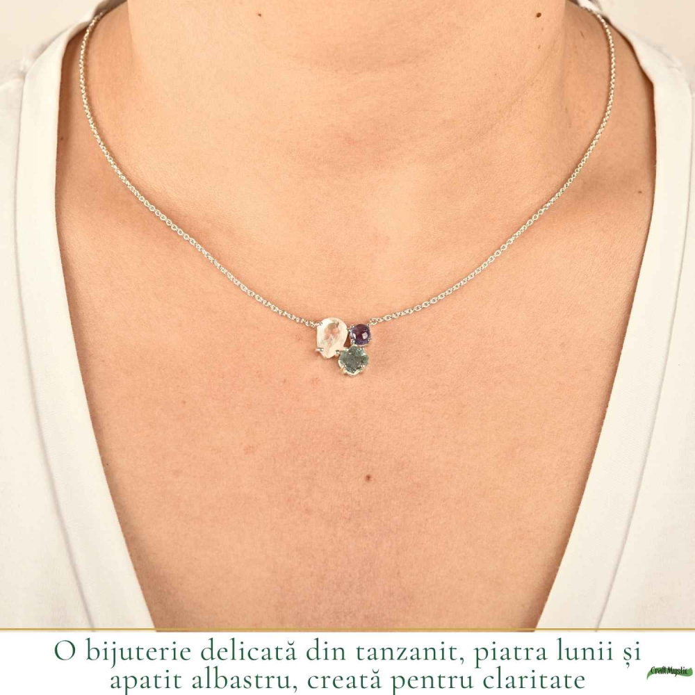 Colier Argint 925 cu Piatra Lunii, Apatit Albastru si Tanzanit – Echilibru si Inspiratie [2]