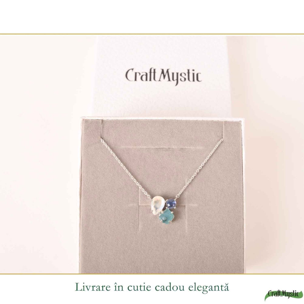 Colier Argint 925 cu Piatra Lunii, Apatit Albastru si Tanzanit – Echilibru si Inspiratie [6]