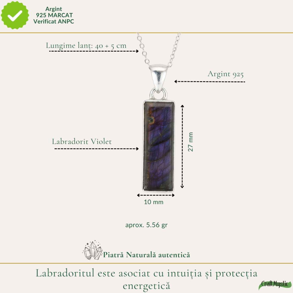 Colier Argint 925 cu Labradorit Violet Dreptunghi – Claritate si Protectie [4]
