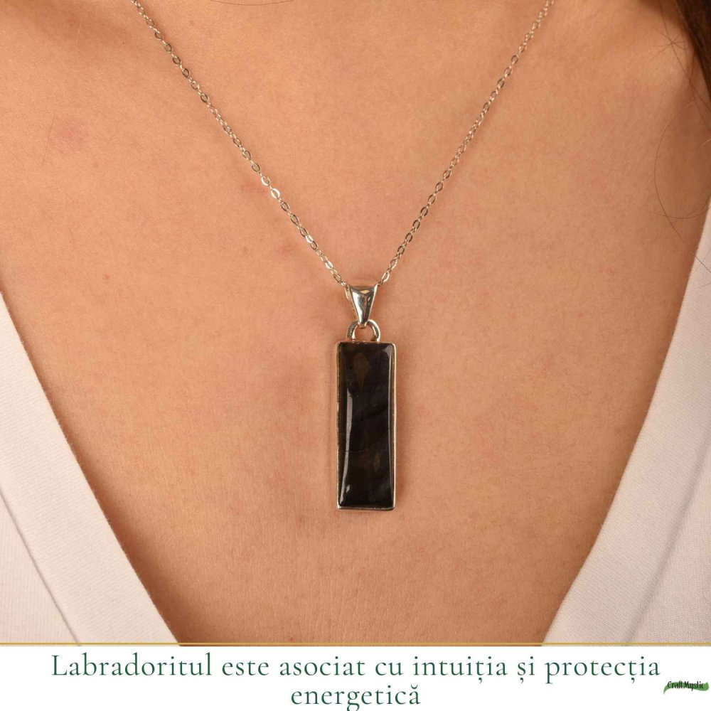 Colier Argint 925 cu Labradorit Violet Dreptunghi – Claritate si Protectie [2]