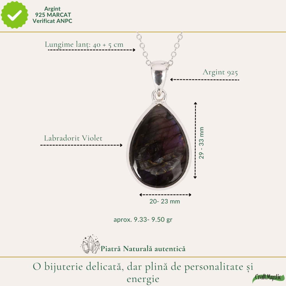 Colier Argint 925 cu Labradorit Violet Lacrima – Intuitie si Protectie [4]