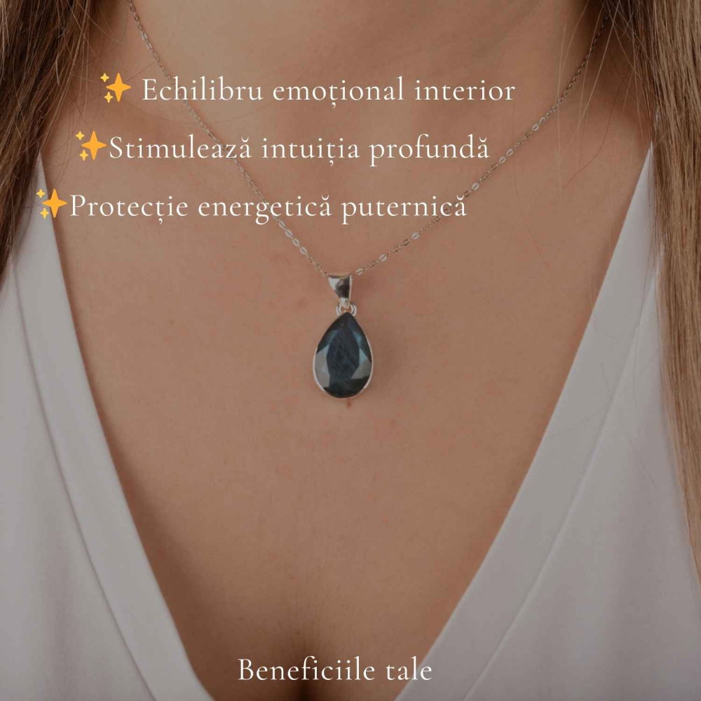 Colier Argint 925 cu Labradorit Fatetat Lacrima – Intuitie si Eleganta [3]
