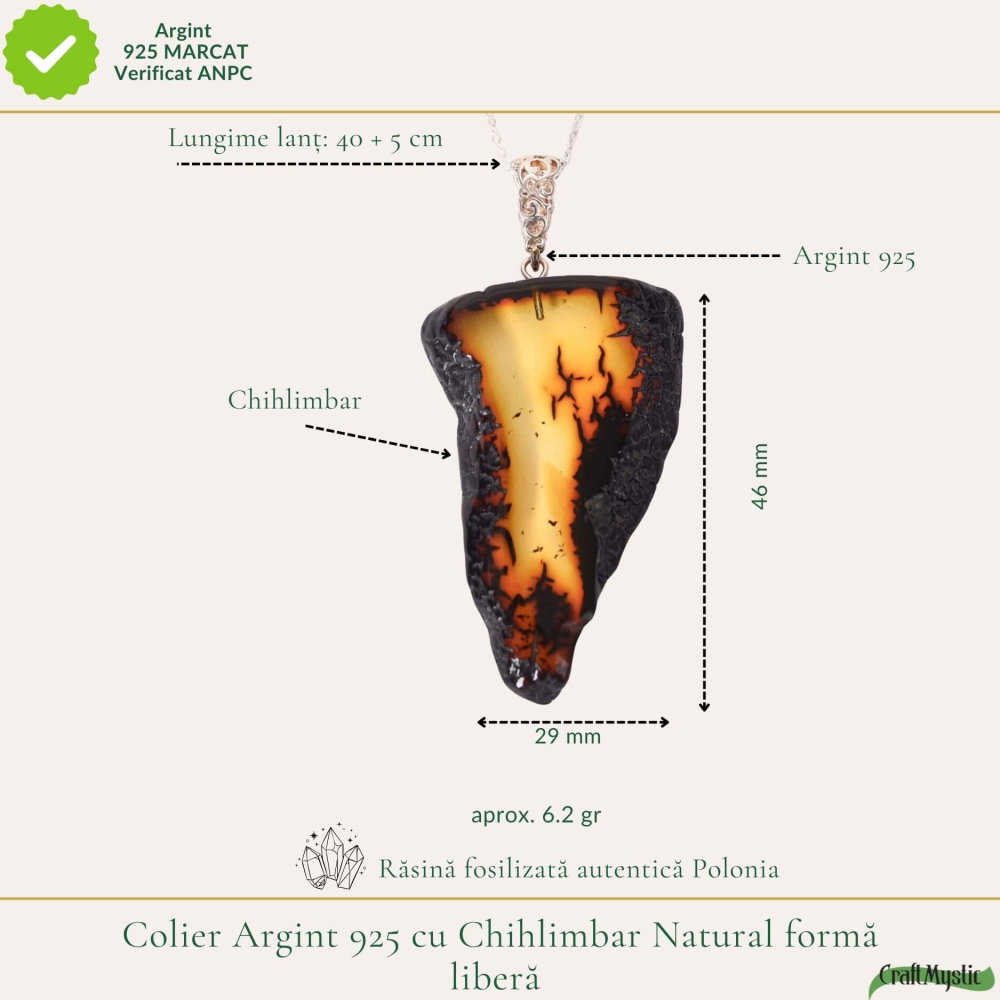 Colier argint 925 cu triunghi si chihlimbar natural – Energie solara si putere [4]