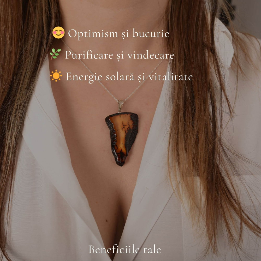 Colier argint 925 cu triunghi si chihlimbar natural – Energie solara si putere [3]