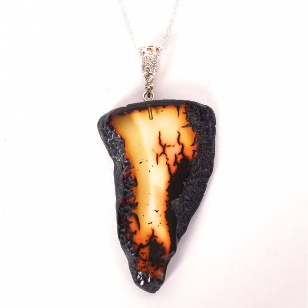 Colier argint 925 cu triunghi si chihlimbar natural – Energie solara si putere [1]