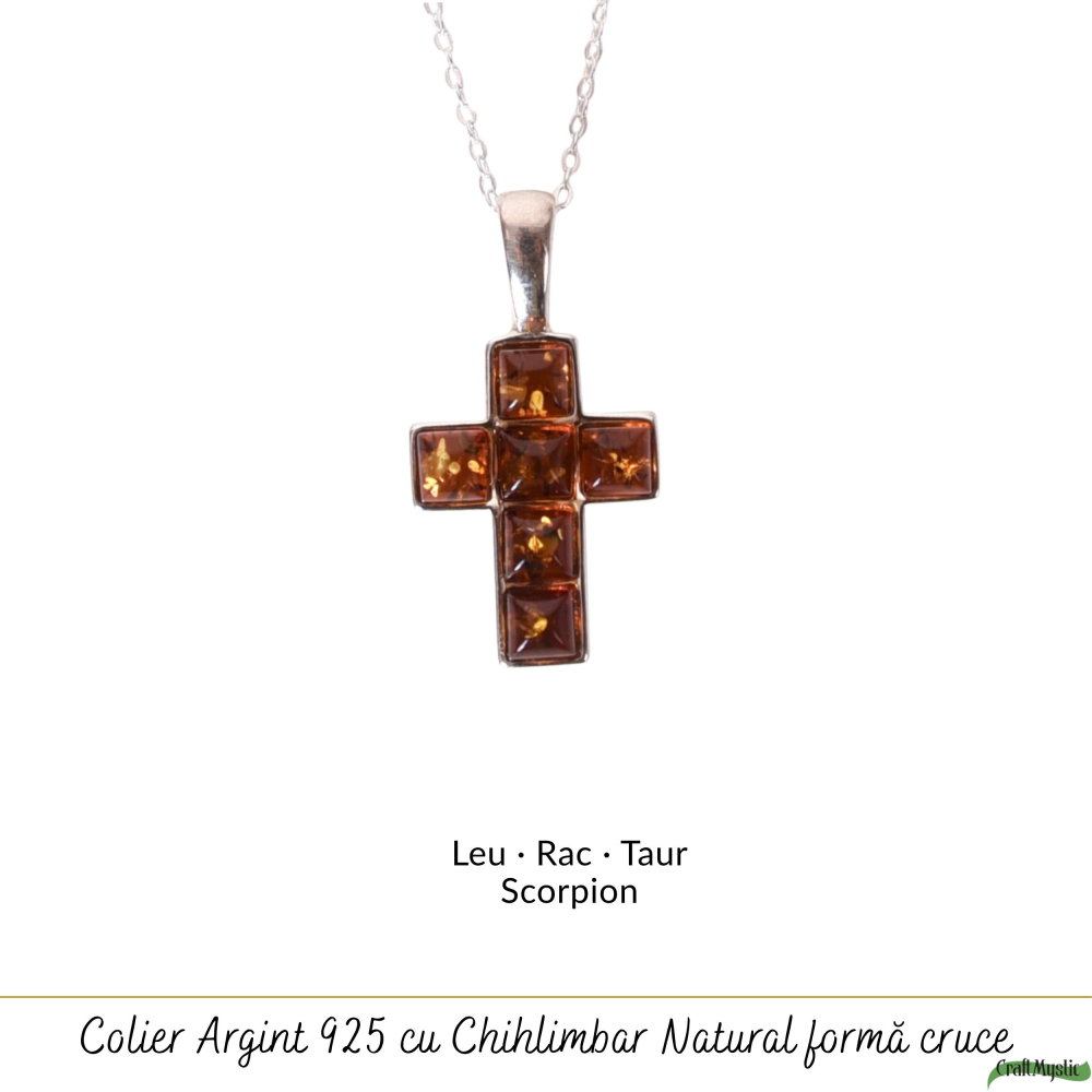 Colier argint 925 cu cruce si chihlimbar natural – Protectie si energie solara [5]