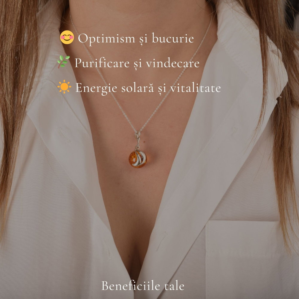 Colier argint 925 rotund cu chihlimbar natural – Energie solara si echilibru [3]