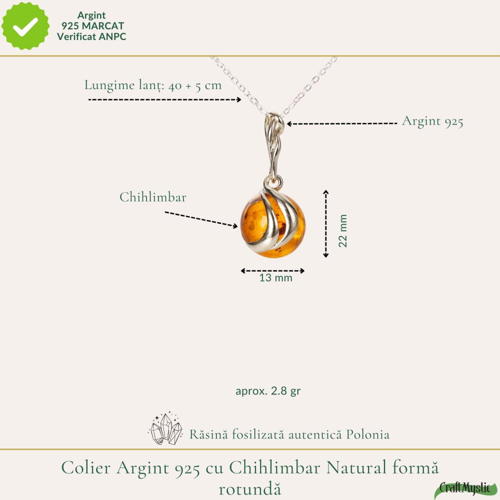 Colier argint 925 rotund cu chihlimbar natural – Energie solara si echilibru [4]