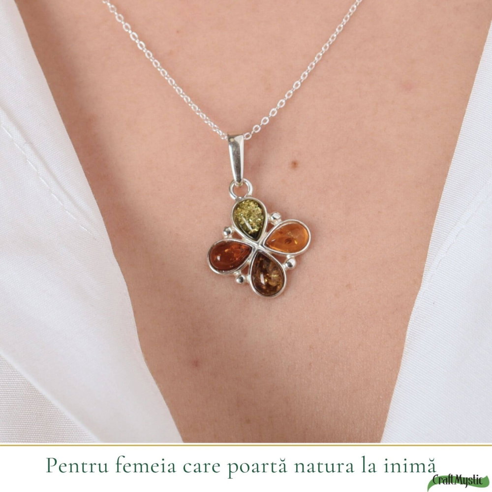 Colier argint 925 cu trifoi si chihlimbar natural – Energie solara si noroc [2]