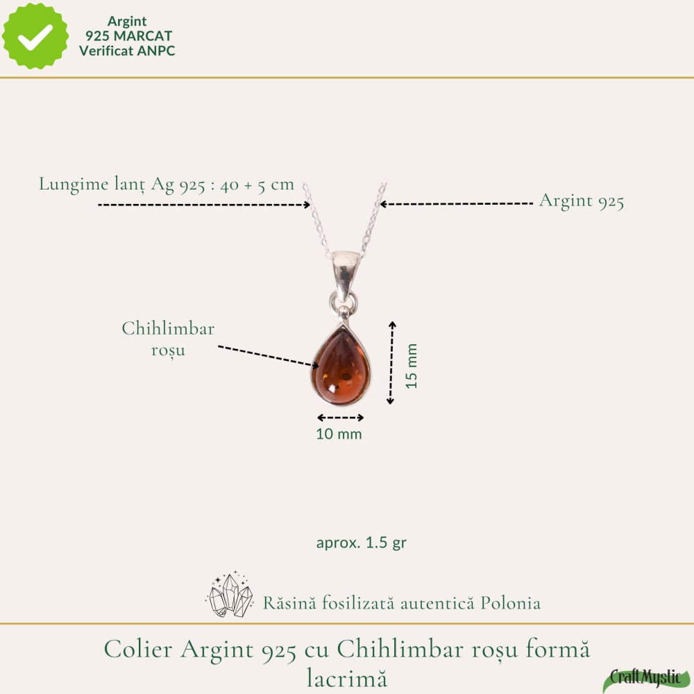 Colier argint 925 cu lacrima si chihlimbar natural – Energie solara si vitalitate [4]