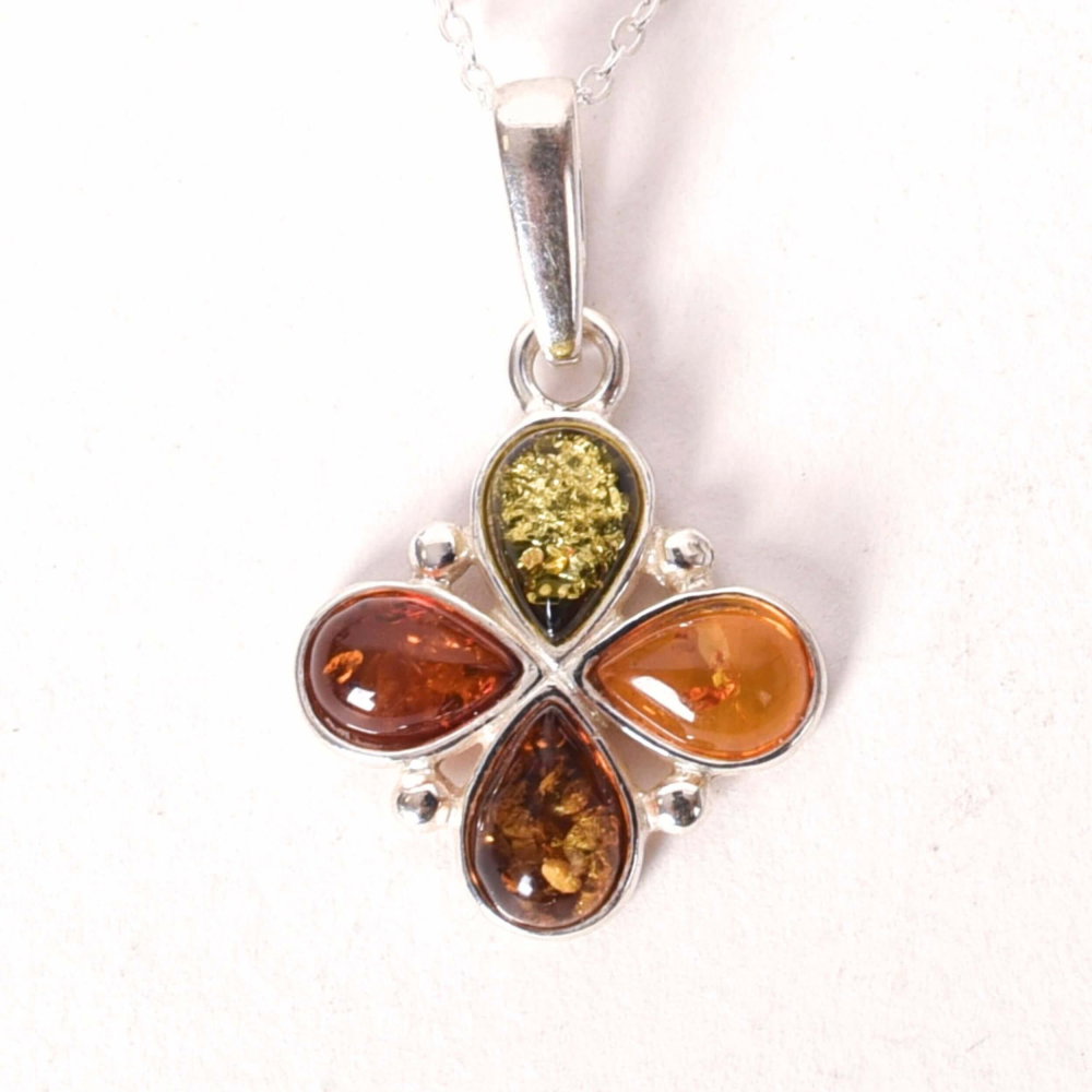 Colier argint 925 cu trifoi si chihlimbar natural – Energie solara si noroc [1]