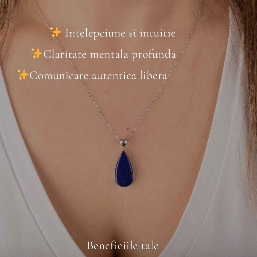 Colier argint 925 cu Lapis Lazuli lacrima – Claritate mentala si liniste interioara [3]