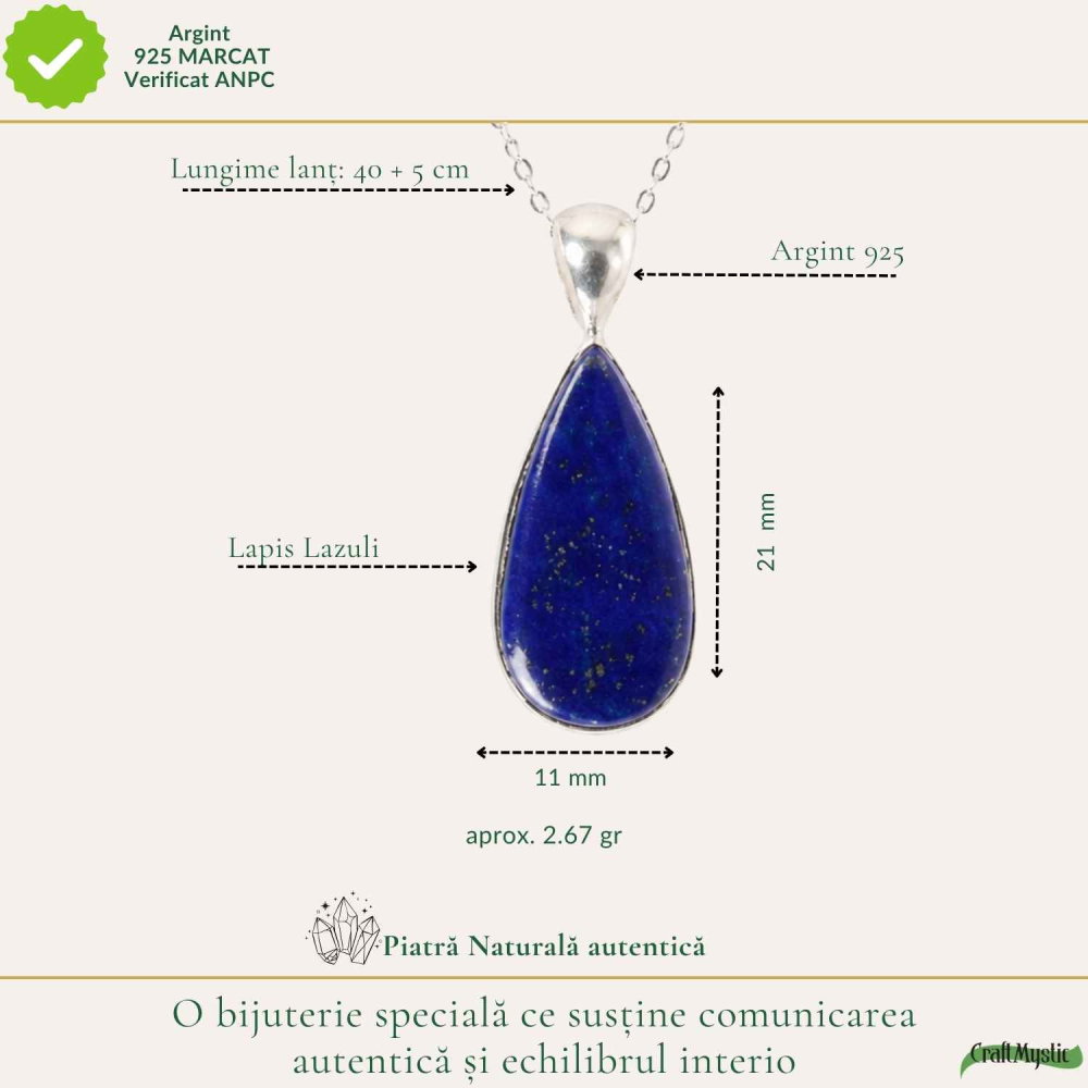 Colier argint 925 cu Lapis Lazuli lacrima – Claritate mentala si liniste interioara [4]