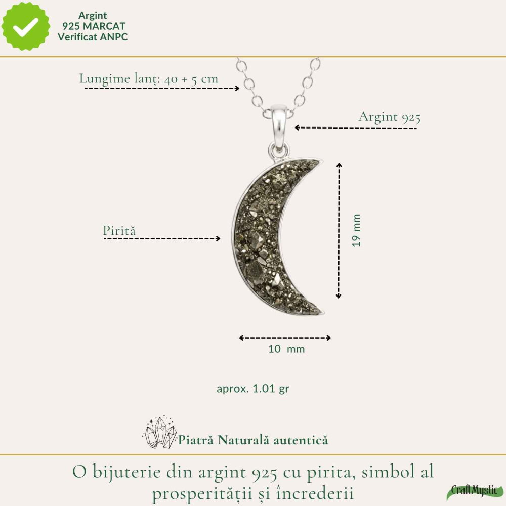 Colier argint 925 cu Pirita semiluna – Prosperitate si protectie energetica [4]