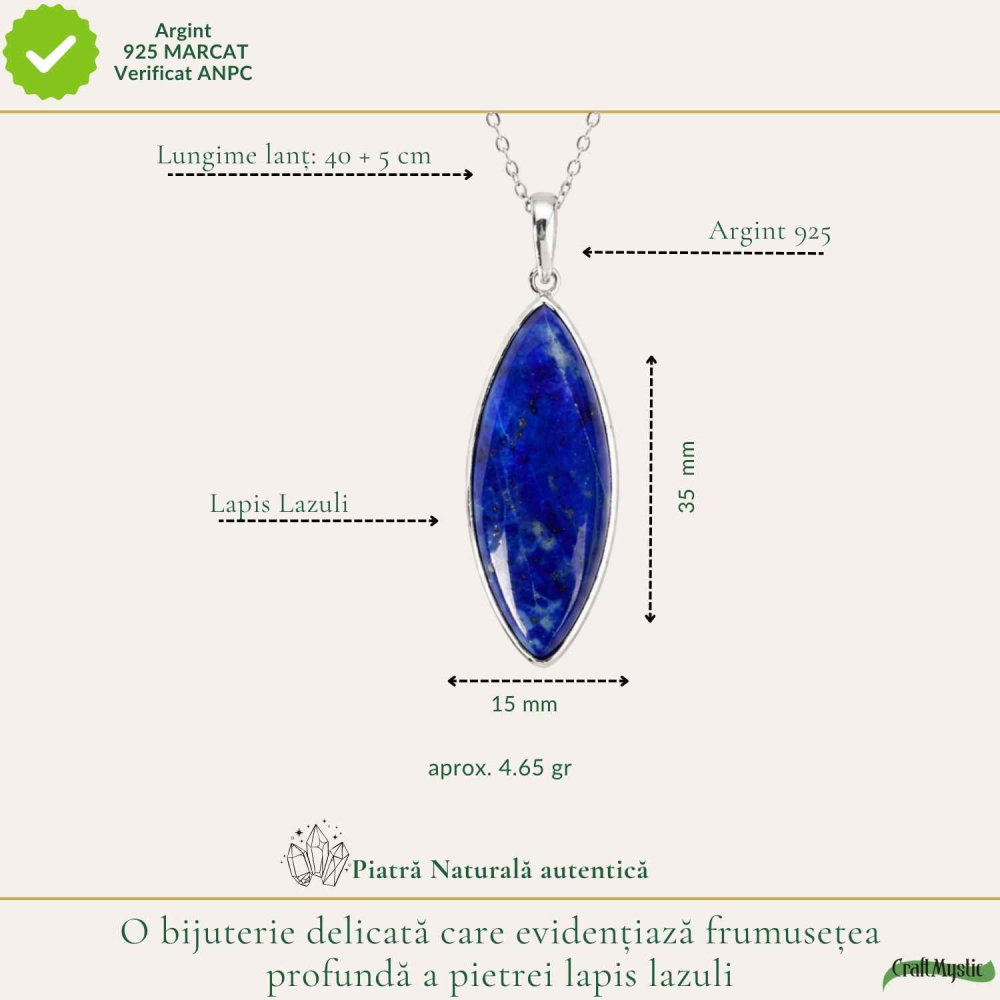 Colier argint 925 cu Lapis Lazuli delicat – Claritate mentala si echilibru interior [4]
