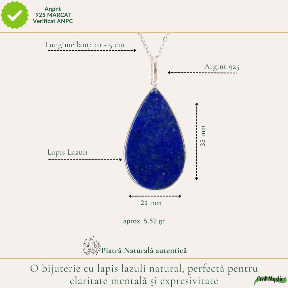 Colier argint 925 cu Lapis Lazuli lacrima – Claritate mentala si echilibru interior [4]