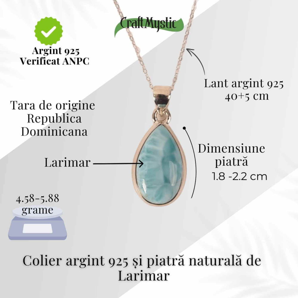 Colier Argint 925 cu Larimar in Forma de Lacrima – Liniste si Claritate Interioara [4]