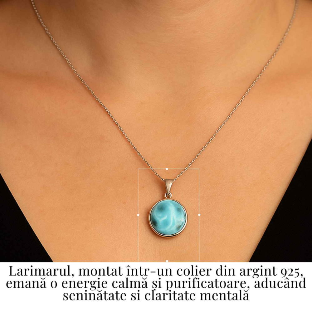 Colier Argint 925 cu Larimar Rotund – Armonie si Calm Oceanic [2]