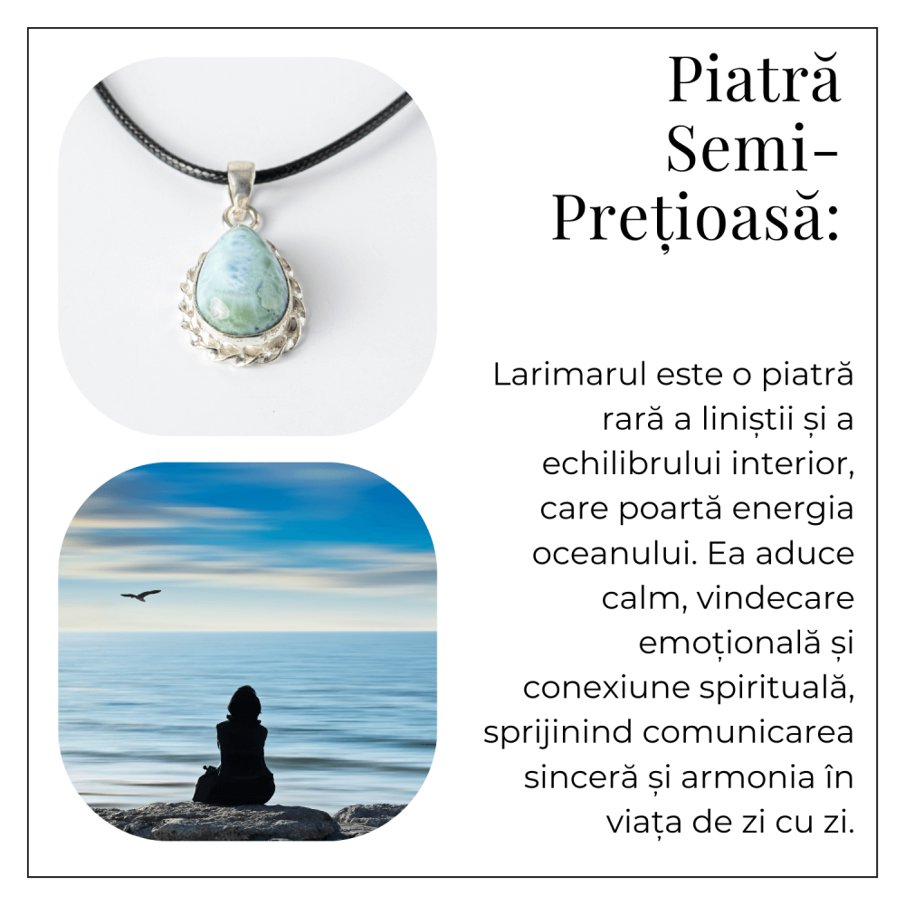 Colier Argintiu cu Piatra Naturala Larimar in Forma de Lacrima – Calm si Armonie Interioara [6]