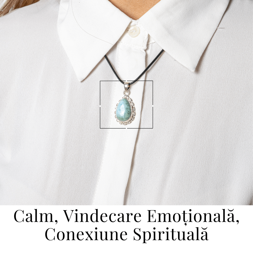 Colier Argintiu cu Piatra Naturala Larimar in Forma de Lacrima – Calm si Armonie Interioara [2]