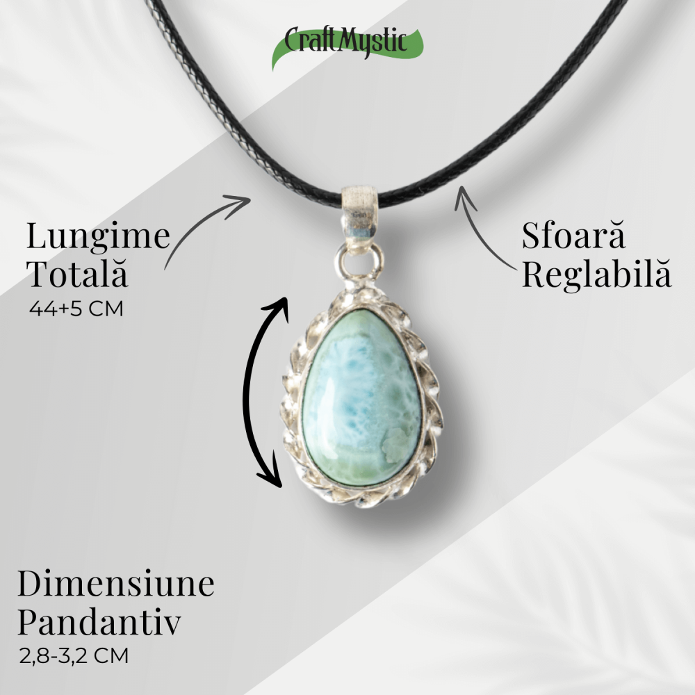 Colier Argintiu cu Piatra Naturala Larimar in Forma de Lacrima – Calm si Armonie Interioara [4]