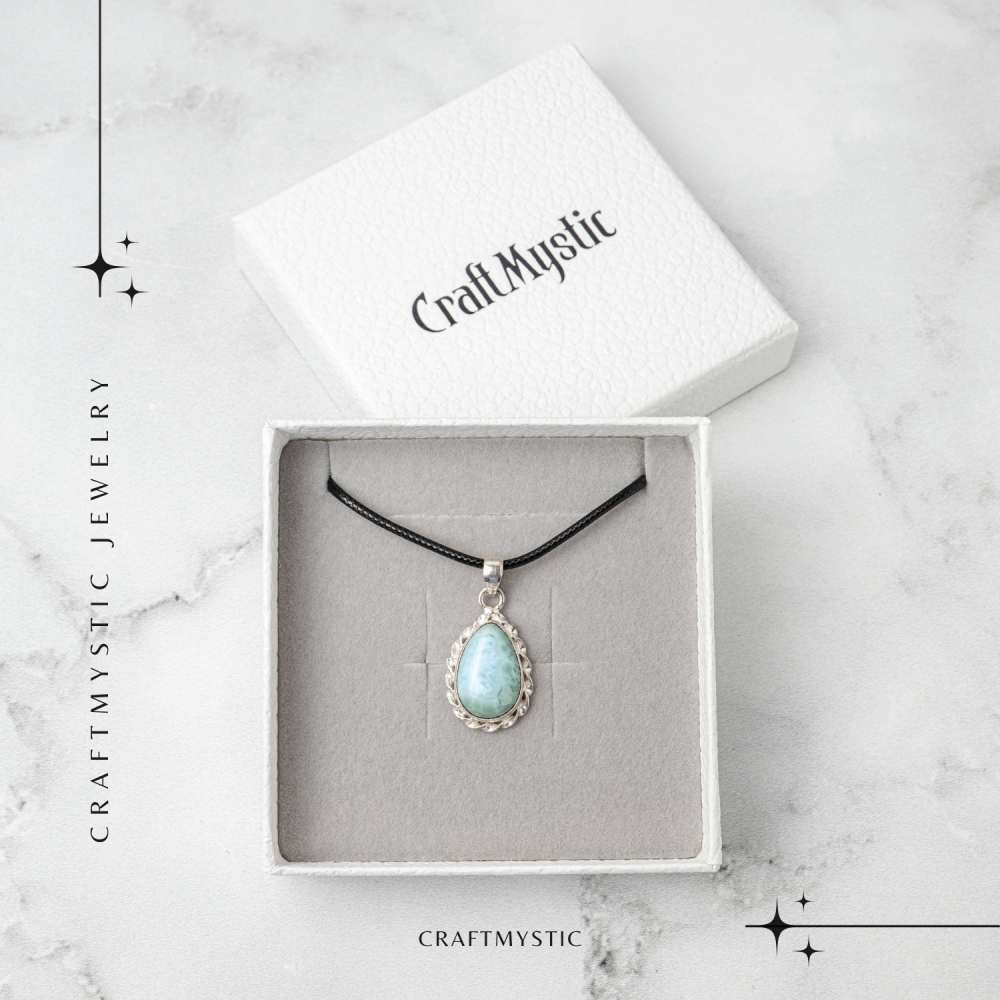 Colier Argintiu cu Piatra Naturala Larimar in Forma de Lacrima – Calm si Armonie Interioara [7]