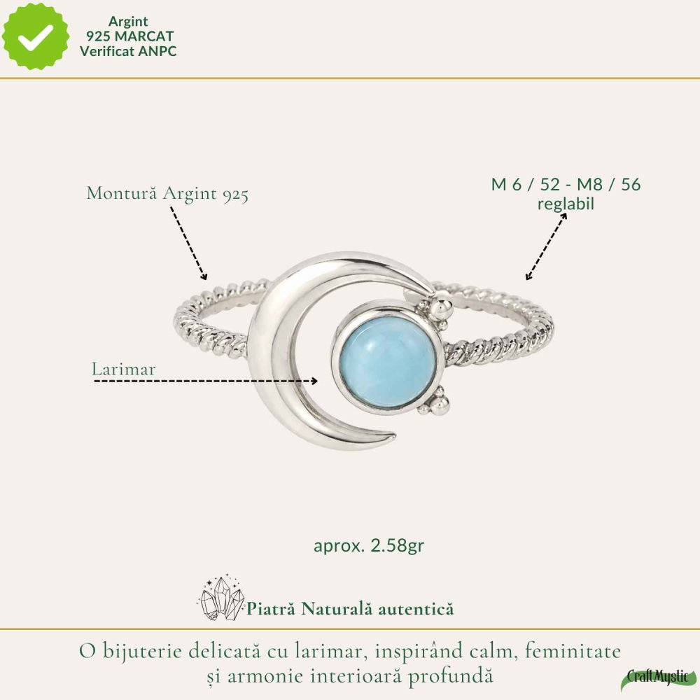 Inel Argint 925 cu Larimar Semiluna – Calm Interior si Eleganta Feminina [4]
