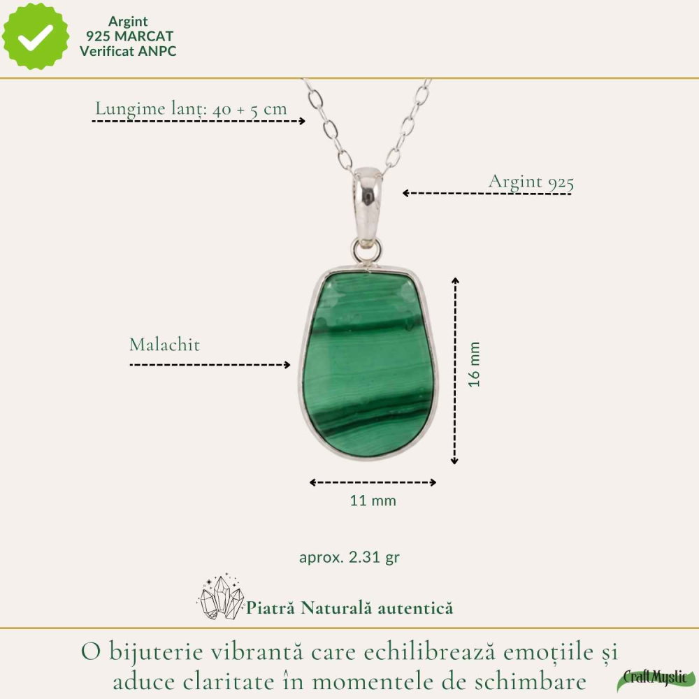 Colier Argint 925 cu Malachit Neuniform – Protectie si Transformare Autentica [4]