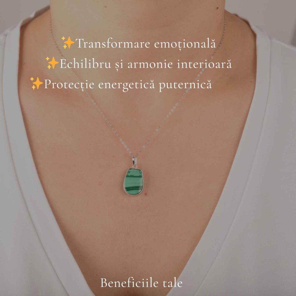 Colier Argint 925 cu Malachit Neuniform – Protectie si Transformare Autentica [3]