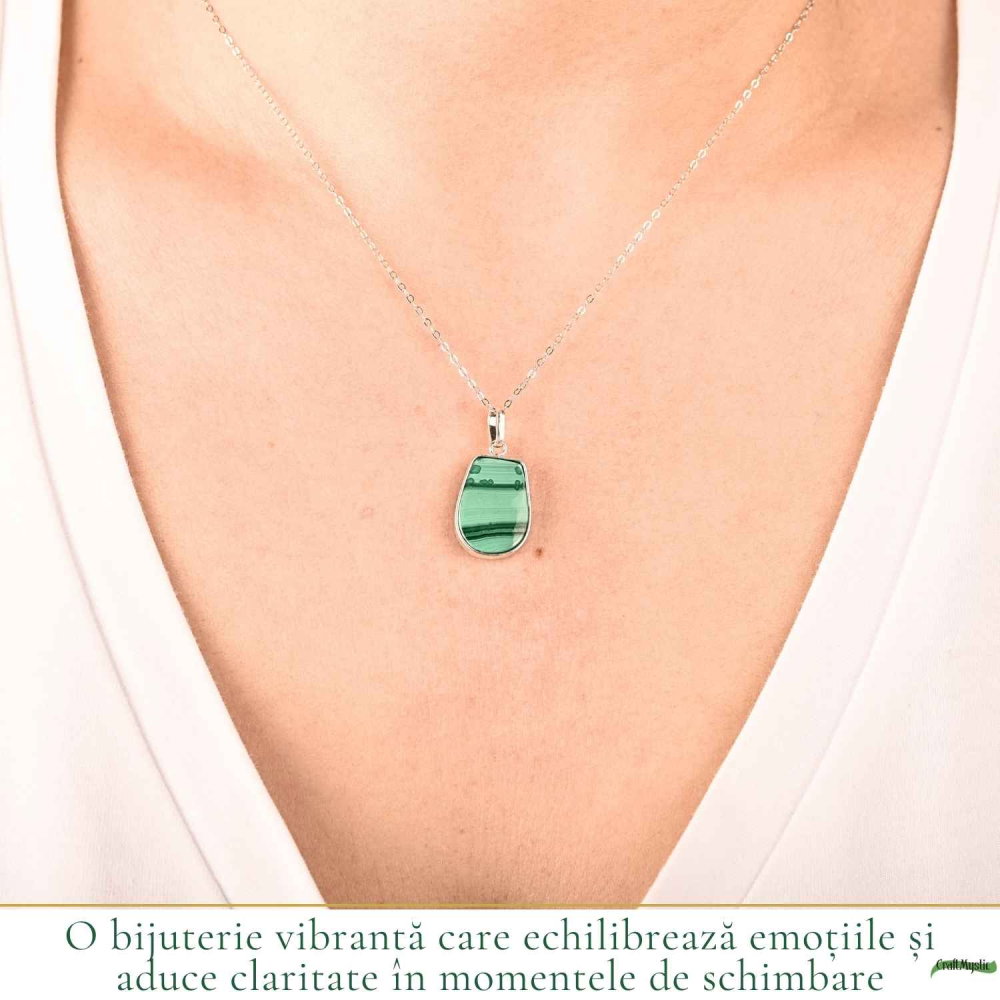 Colier Argint 925 cu Malachit Neuniform – Protectie si Transformare Autentica [2]