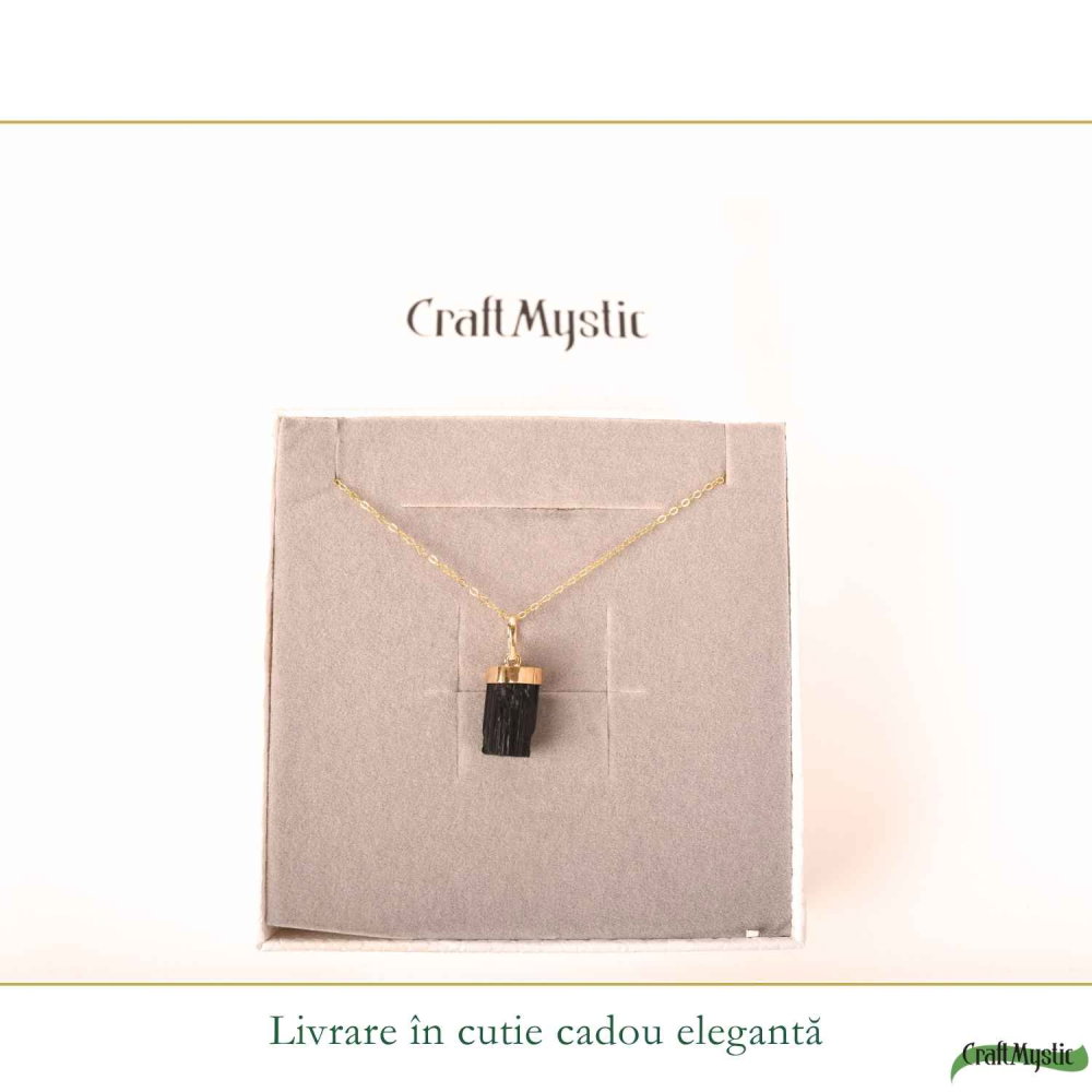 Colier Argint 925 Placat Aur 18K cu Turmalina Neagra Bruta – Protectie si Ancorare [6]