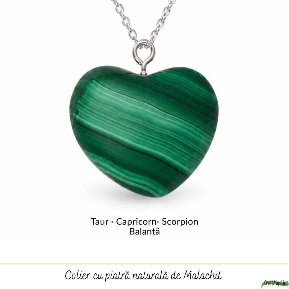 Colier cu Malachit Natural in Forma de Inima si lant argint 925– Transformare si Echilibru Emotional [5]