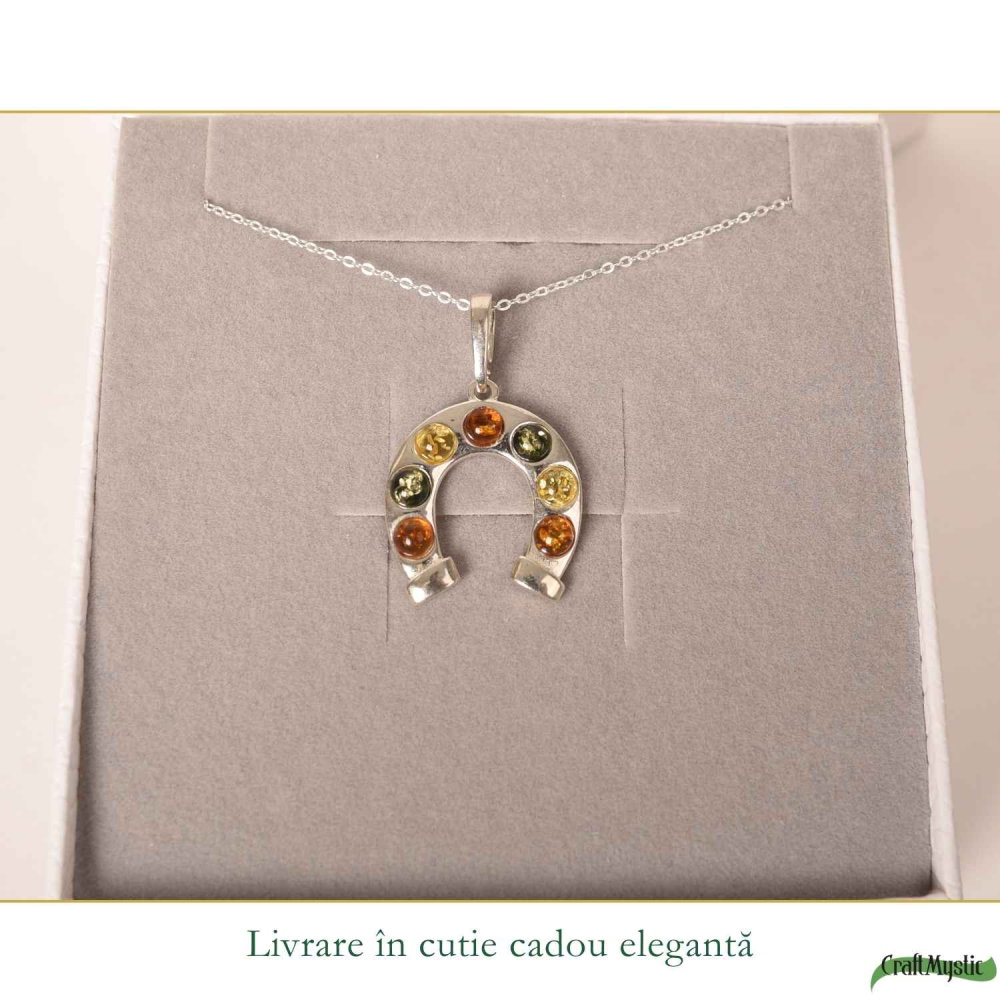 Colier argint 925 cu potcoava si chihlimbar natural – Noroc si energie solara [6]