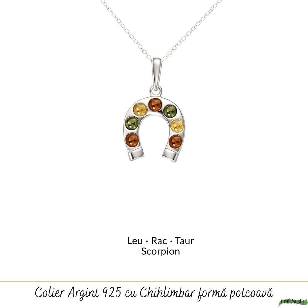 Colier argint 925 cu potcoava si chihlimbar natural – Noroc si energie solara [5]