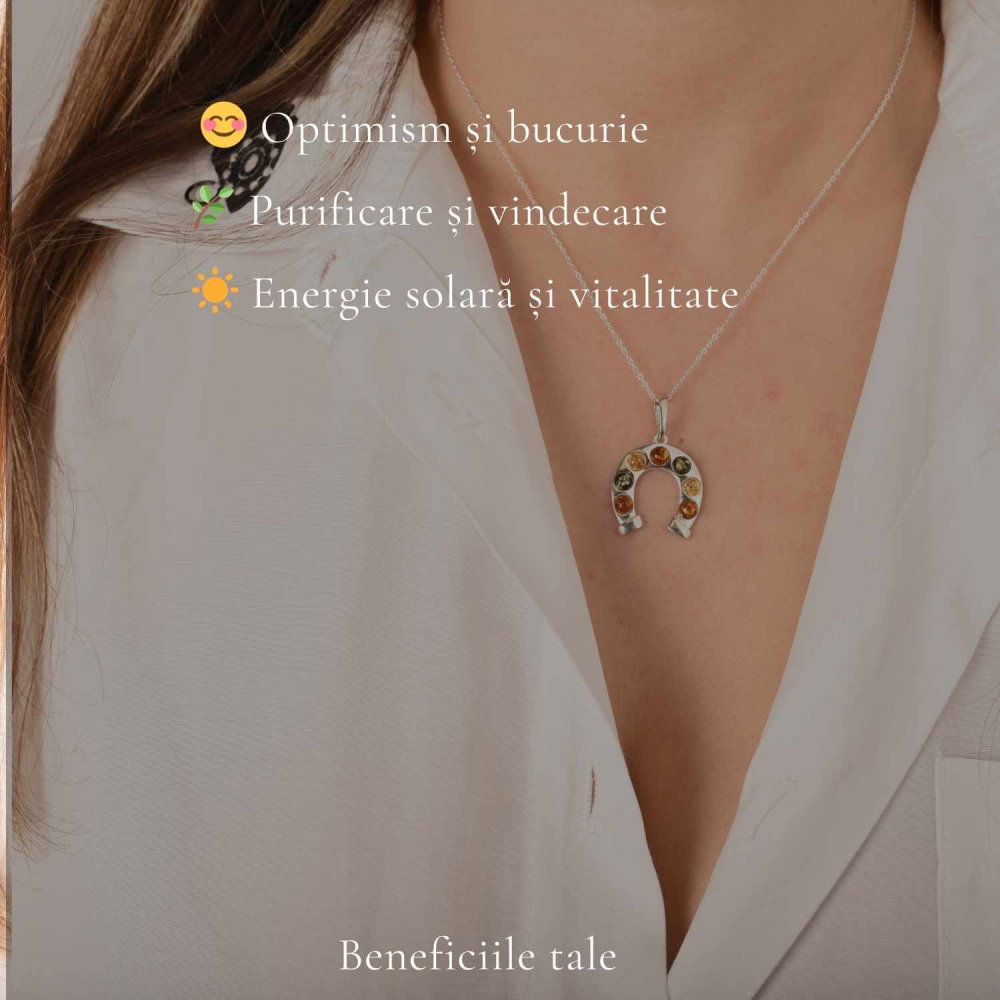 Colier argint 925 cu potcoava si chihlimbar natural – Noroc si energie solara [3]
