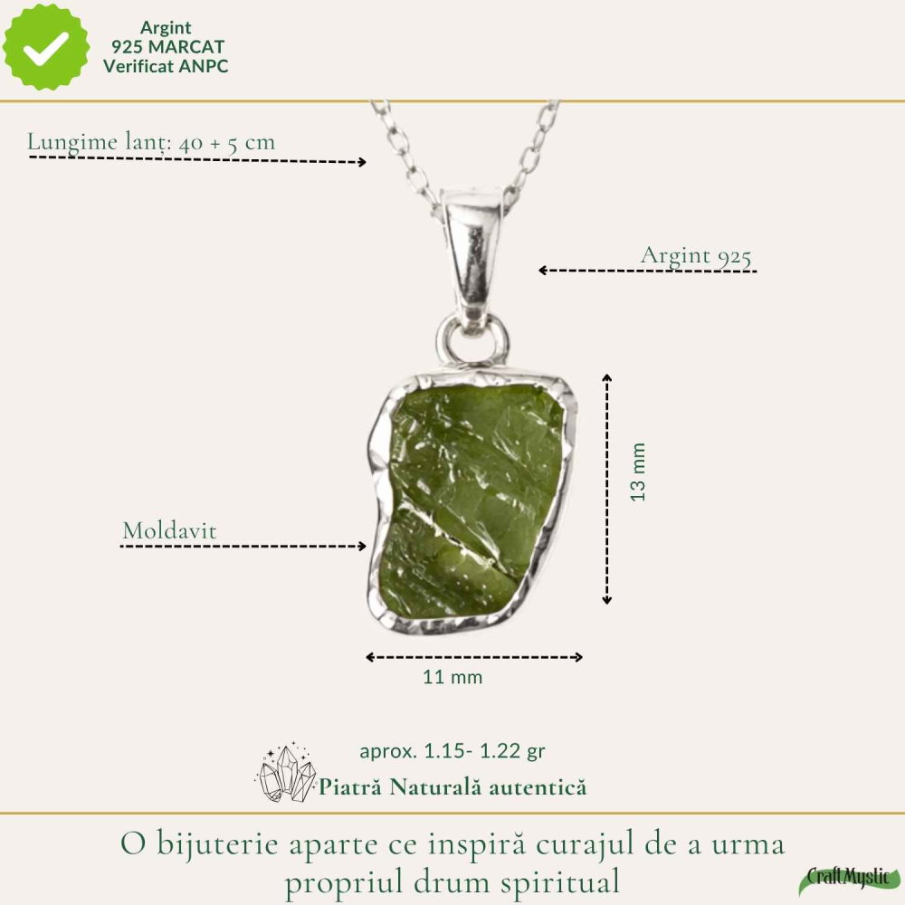 Colier Argint 925 cu Moldavit Brut Neuniform – Energie si Transformare [5]