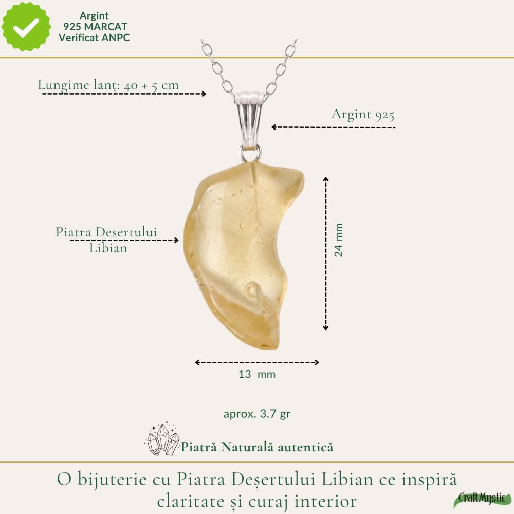 Colier Argint 925 cu Piatra Desertului Libian Brut – Claritate si Energie Solara [4]