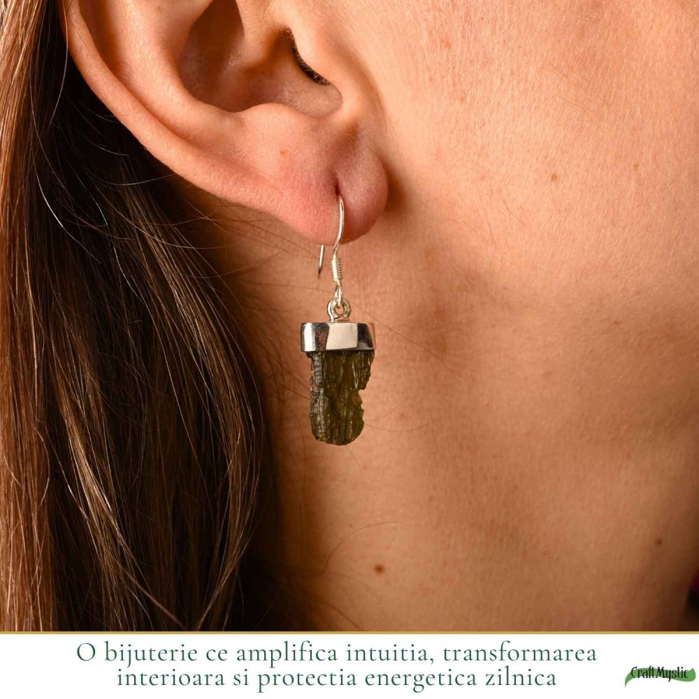 Cercei Argint 925 cu Moldavit Brut – Transformare si Energie Autentica [2]