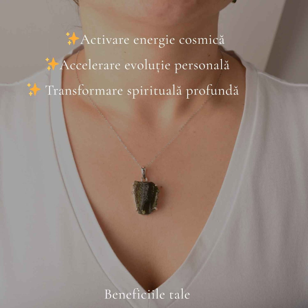 Colier Argint 925 cu Moldavit Brut Natural – Protectie si Energie Spirituala [3]