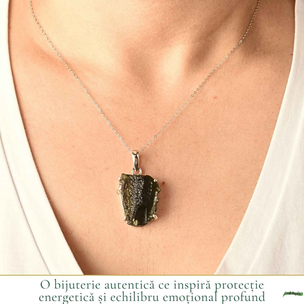 Colier Argint 925 cu Moldavit Brut Natural – Protectie si Energie Spirituala [2]