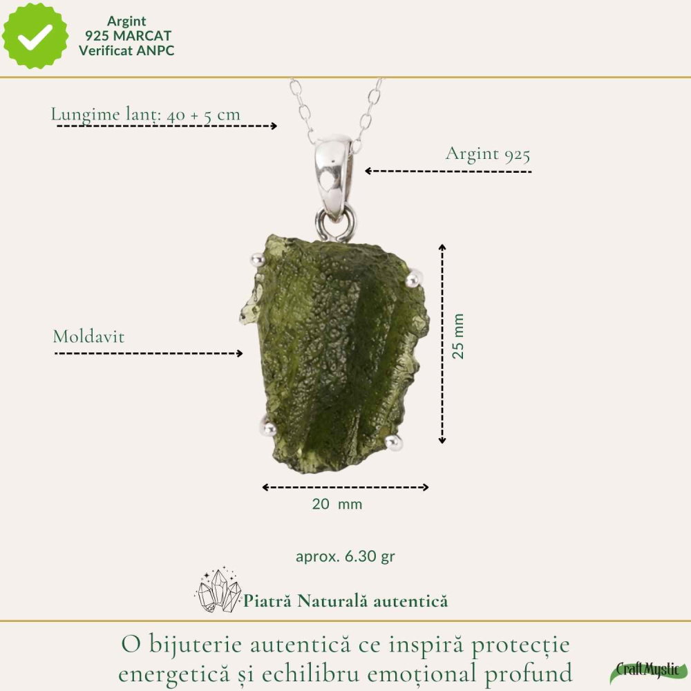 Colier Argint 925 cu Moldavit Brut Natural – Protectie si Energie Spirituala [4]