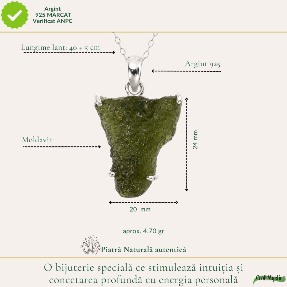 Colier Argint 925 cu Moldavit Brut Natural – Claritate si Energie Autentica [4]