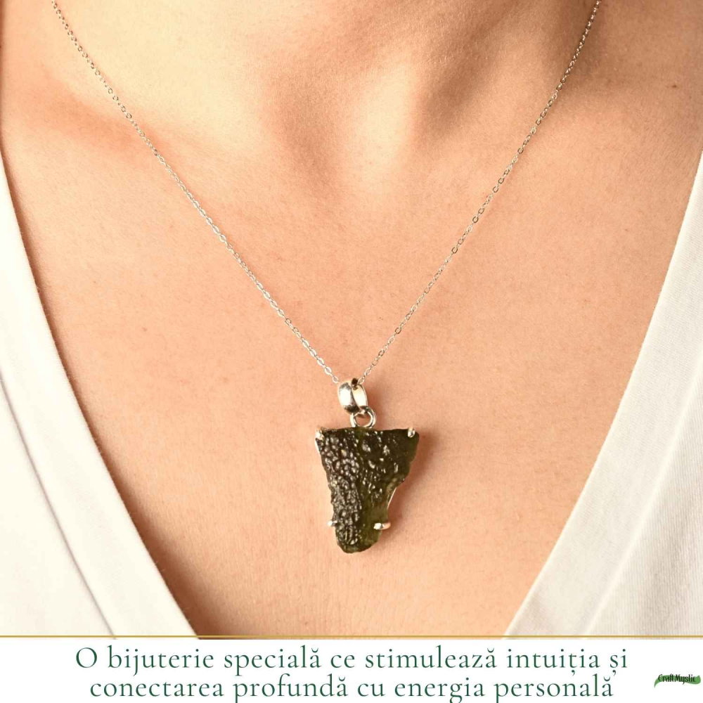 Colier Argint 925 cu Moldavit Brut Natural – Claritate si Energie Autentica [2]