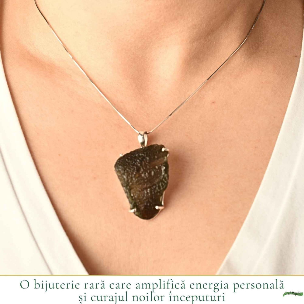 Colier Argint 925 cu Moldavit Brut Natural – Energie si Transformare Interioara [2]